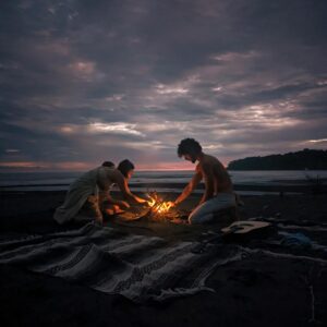 Beach bonfire at sunset